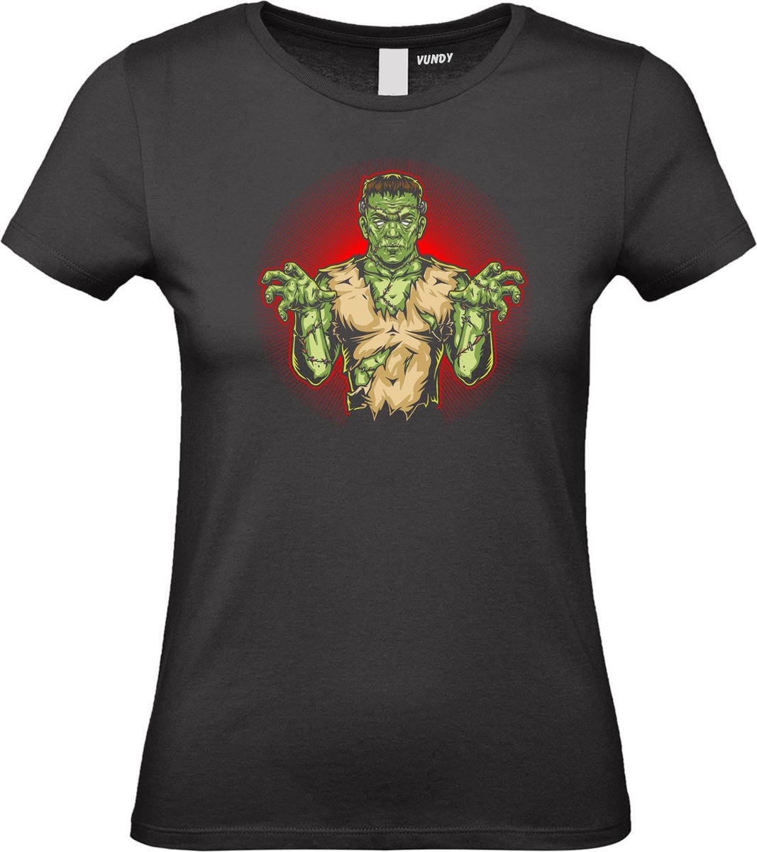 Dames t-shirt Frankenstein | Halloween kostuum kind dames heren | verkleedkleren meisje jongen | Zwart | maat L